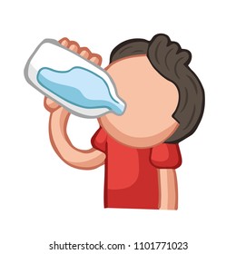 Vector hand-drawn cartoon illustration of man drinking bottle of water.