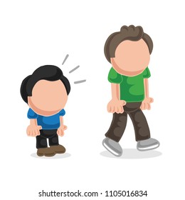 Vector hand-drawn cartoon illustration of short man look and envy tall man.