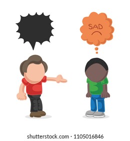 Vector hand-drawn cartoon illustration of white man racist to black man. Stop racism.