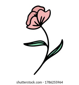 vector hand-drawn cartoon pink flower. stock single decorative Doodle element isolated on a white background. flower tattoo. icon