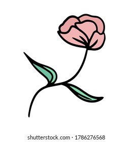 vector hand-drawn cartoon pink flower. stock single decorative Doodle element isolated on a white background. flower tattoo. icon