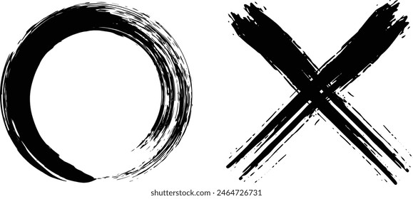 Vector Hand-Drawn Checkmark and Cross Set