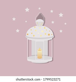 Vector hand-drawn Christmas candle. Candle holder with star shaped holes,