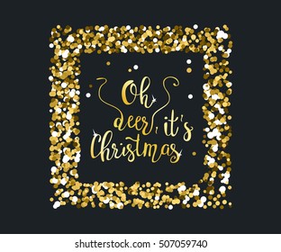 Vector handdrawn Christmas lettering with gold glitter particles for luxury greeting rich card.