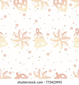 Vector Hand-Drawn Christmas pattern with stars and bells