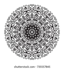Vector hand-drawn circular pattern, mandala, medallion. Suitable for use in the design of vintage postcards, wedding invitations, posters, luxury items, textiles and much more.