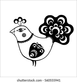 Vector hand-drawn cock with black pattern isolated on white for cards