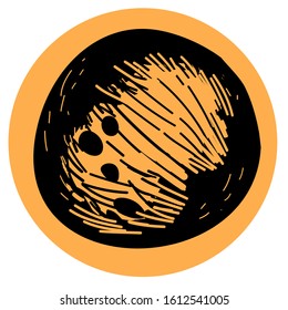 Vector hand-drawn coconut. Coconut icon for advertising drinks and sweets. Vector stock image in vintage style.