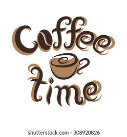 vector hand-drawn coffee time lettering and cup. EPS