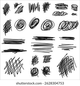Vector hand-drawn collection of pen underscores, brush strokes and freehand selection lines.