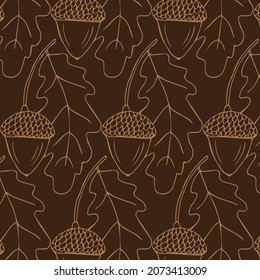 Vector hand-drawn color childrens seamless repeating pattern with cute acorns on a drown background. Creative kids forest texture for fabric, wrapping, textile, wallpaper, apparel.