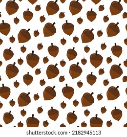 Vector hand-drawn color children's seamless repeating pattern with cute acorns on a white background. Creative children's forest texture for fabric, packaging, textiles, wallpaper, clothing.