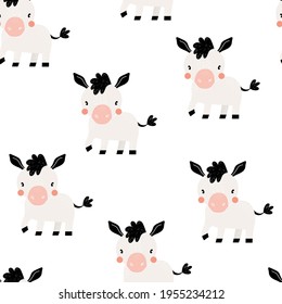 El color vectorial, dibujado a mano, repite sin fisuras un patrón sencillo infantil con burros lindos al estilo escandinavo sobre un fondo blanco. fondo de vectores escandinavos de moda. Animales bonitos. Granja.