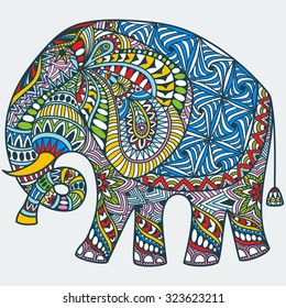 vector hand-drawn color tattoo doodle with decorated Indian Elephant