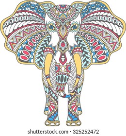 vector hand-drawn color tattoo doodle with decorated Indian Elephant