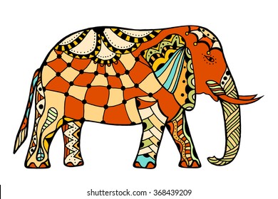 vector hand-drawn color tattoo doodle with decorated Indian Elephant