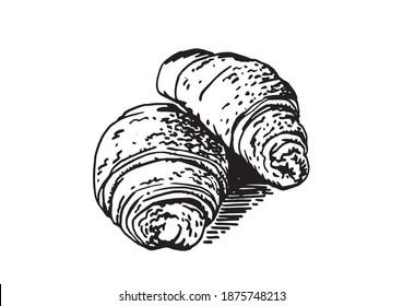 Vector hand-drawn croissants isolated on white background,food illustration