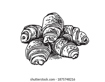 Vector hand-drawn croissants isolated on white background,food illustration
