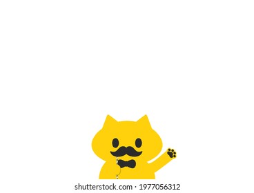 Vector hand-drawn cute cat holding  Mustache Photobooth prop on white background. =Good for Father's day or marriage message card, banner, poster.