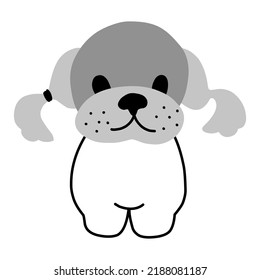 Perro lindo dibujado a mano por vectores. Ilustración de color infantil con el bozal de un perro. Aislado sobre un fondo blanco.