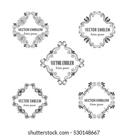 Vector  handdrawn decorative frames for brand identity and logo design isolated on background and easy to use. Hand sketched floral design elements. Logo creator series.