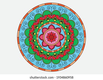Vector hand-drawn doodle mandala, Coloring page template. Vector illustration. Vector, floral, flower mandala, oriental mandala, colouring mandala.