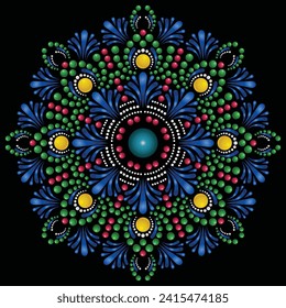 Vector hand-drawn doodle mandala. Ethnic mandala with colorful tribal ornament. Isolated. Bright colors.	
