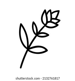 Doodle con forma de vectores, de color rosa Flor sobre un tallo con hojas. Elementos decorativos florales para el diseño.