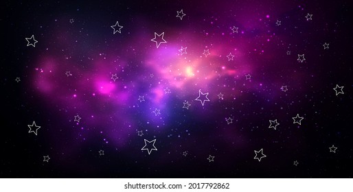 Vector handdrawn doodles on colorful space watercolor background