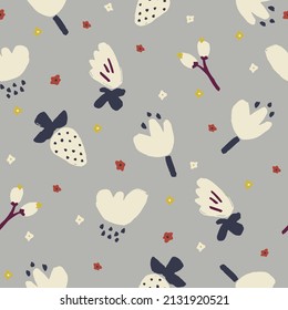 Vector hand-drawn doodling cute flower and strawberry illustration seamless repeat pattern fashion and home kitchen fabric print digital artwork