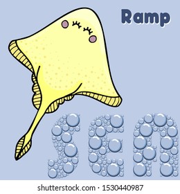 Vector hand-drawn drawing. Cards with sea animals. Suitable for textile, paper, souvenir products and web.