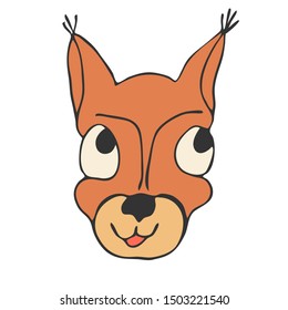 Vector hand-drawn drawing in cartoon style of a squirrel head closeup on a white background