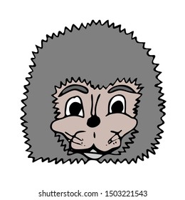 Vector hand-drawn drawing in cartoon style of a hedgehog face closeup on a white background