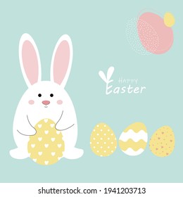 Vector hand-drawn Easter bunny with egg. Happy easter. Cute Easter eggs. Easter postcard. Banner, printing.