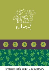 Símbolo vectorial hecho a mano para el logo agrícola con concepto hidropónico. Emblema ecológico con hoja de cultivo para la etiqueta de plantas para bebés. Icono de crecimiento con microvegetales y adorno floral.