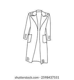 Vector hand-drawn fashion line drawing of a long coat illustration.