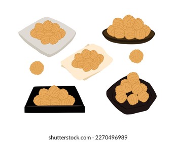 Vector hand-drawn flat design Korean walnut cake illustration