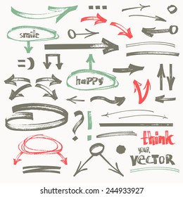 Vector hand-drawn flat marker arrows