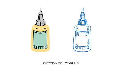 Vector hand-drawn and flat style school and office tools Illustration. Detailed retro glue sketch. Vintage sketch element. Back to School.	