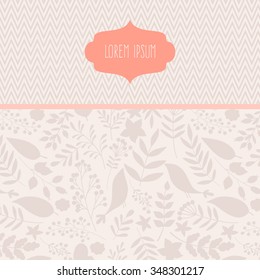 Vector hand-drawn floral template, banner with place for text, background for greeting cards, invitations with flowers, berries, leaves