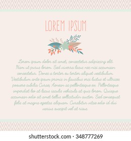 Vector hand-drawn floral template, banner with place for text, background for greeting cards, invitations with flowers, berries, leaves