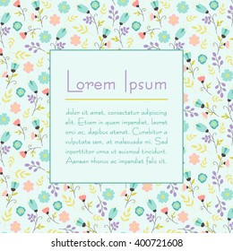 Vector hand-drawn floral template, banner with place for text, background for greeting cards, invitations with flowers, berries, leaves