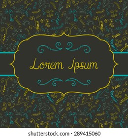 Vector hand-drawn floral template with swirls. Elegant background with place for text