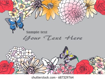 Vector hand-drawn flower and butterfly For the background