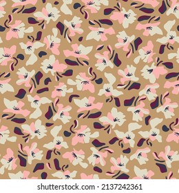 Vector hand-drawn flower and leaf illustration motif seamless repeat pattern fashion and home kitchen print fabric digital artwork