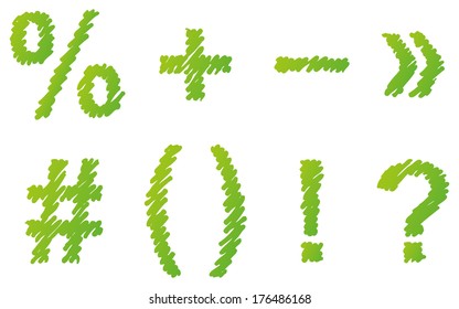 Vector hand-drawn font. Uppercase and lowercase letters of the Latin alphabet hatched green marker