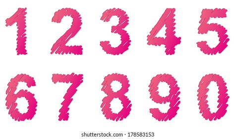 Vector hand-drawn font. Uppercase and lowercase letters of the Latin alphabet hatched  crimson marker