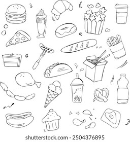 Vector Hand-Drawn Food Doodles Set - Digital Download for Crafting, Scrapbooking, and Design Projects