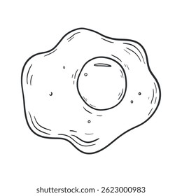 Vector hand-drawn fried egg icon in vintage outline style. Perfect for breakfast-themed designs, kitchen packaging, cafe menus, and retro food illustrations.