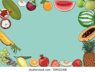 Vector hand-drawn fruit set for backgrounds, graphics and text.